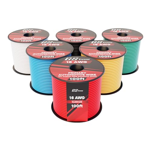 GS Power 16 Gauge Automotive Wire - 600ft 6-Color CCA Stranded Wire - size: 16 AWG-100 ft-6 Pack2