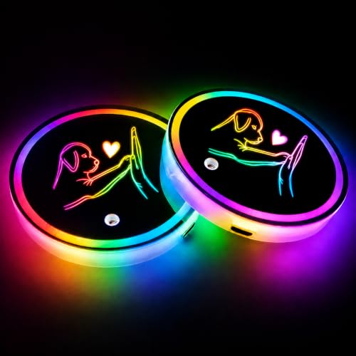 2Pcs Boxing Puppy Car LED Cup Holder Lights, 7 Colors Light Up Car Coasters - color: Dog Lover