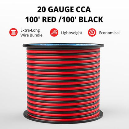 NAOEVO 20 Gauge Wire 2 Conductors, CCA Red Black Electrical Wire, 100FT - size: 100ft, style: 20AWG