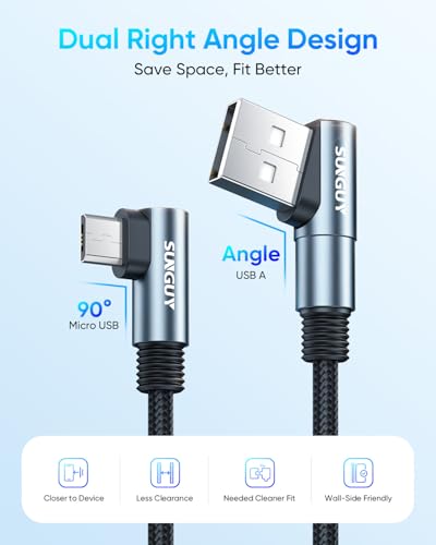 SUNGUY Micro USB Cable Right Angle for Android 2-Pack 2FT - size: 2FT