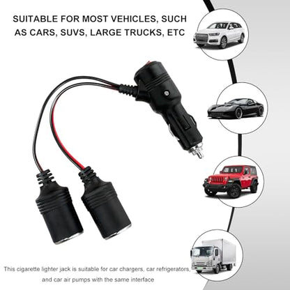 Car Cigarette Lighter Splitter, 1 to 2 Car Cigarette Lighter 12V 24V Splitter Adapter with 15A Fuses, 2-Way Cigarette Lighter Extension Cord with On/Off Switch - color: Cigarette Lighter Adapter 02
