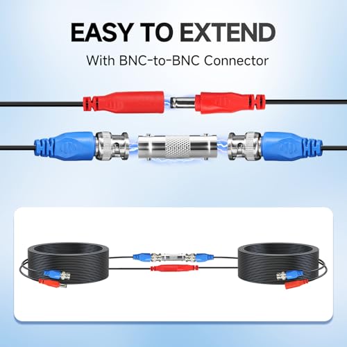 16.4FT/5M All-in-One Video Power Cable, Premade BNC Video Power Cable Extension Wire for CCTV Security Camera DVR Surveillance Systems, with BNC RCA Connectors & Cable Clips (Black) - size: 16.4ft