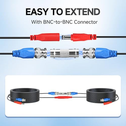 16.4FT/5M All-in-One Video Power Cable, Premade BNC Video Power Cable Extension Wire for CCTV Security Camera DVR Surveillance Systems, with BNC RCA Connectors & Cable Clips (Black) - size: 16.4ft