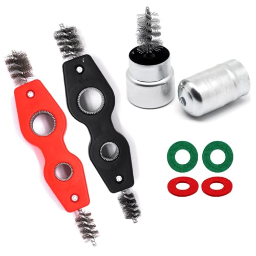 Battery Terminal Cleaner Kit, Battery Terminal Brush & 4 in 1 Copper Tubing Brush & 2pcs Anti-Corrosion Fiber Washers (Black & Red) - color: Silver & BlackRed -7pcs Set