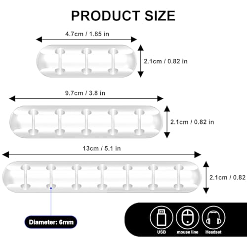 3-Packs Cable Holder Clips, Cable Management Cord Organizer Clips Self Adhesive for Desktop USB Charging Cable Nightstand Power Cord Mouse Cable Wire PC Home,Office,Car,Desk,Nightstand(7, 5, 3 White)