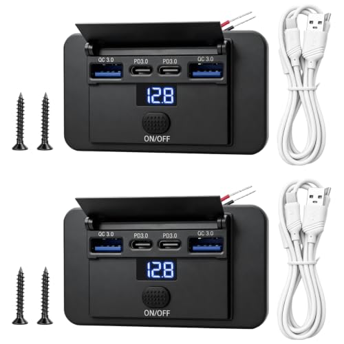 78W 12V USB Outlet PD3.0 30W,QC3.0 18W Charger Socket Panel 2Pack - color: 2pack
