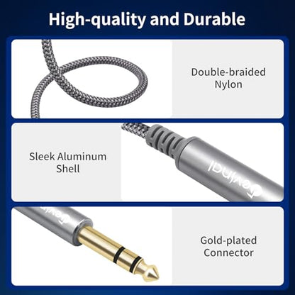1/4 inch Headphone Extension Cable, 6.35mm TRS Male to Female Stereo Cord, Quarter Inch Guitar Cable Extender, 10ft (3 Meters) - color: Silver 3M/10FT
