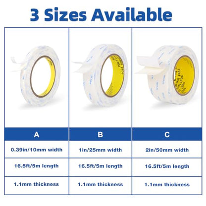 Sinfuo Double Sided Tape (16.5ft × 0.39"),Removable PE Foam Tape Strips Heavy Duty Mounting Tape (Leaves No Residue) Extra-Strong Adhesive Tape Waterproof for Walls Office Home Decor Crafts Pictures - size: 16.5ft*0.39in