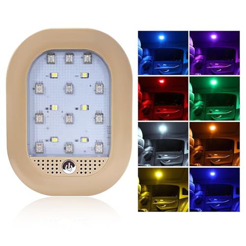 자동차 내부 천장 지붕 조명, 8가지 색상 USB 충전식 차량 돔 조명 18LED 램프, 버튼 스위치 포함, 자동차 트럭 RV 캠퍼용 범용 마그네틱 무선 돔 램프 (베이지) - color: 8가지 색상 라이트, 베이지