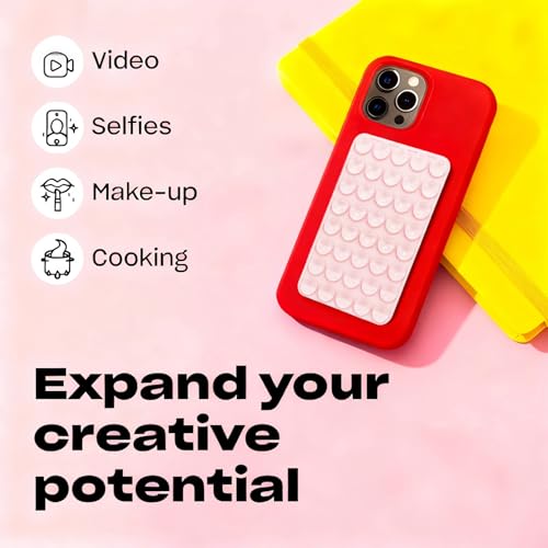 3Pcs Silicone Suction Phone Mount with Adhesive Base - Universal Anti-Slip Holder for iPhone, Samsung, Google Pixel & More -Surface Grip for Car Dashboard, Window, Mirror, Tile (Light Pink)