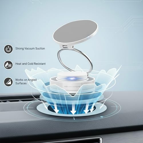 Vacuum Suction Cup Phone Holder, 360° Rotating Magnetic Double-Sided Car Phone Mount, Strong Grip Dashboard & Windshield Stand, Foldable Telescopic Phone Holder for Home Gym Mirror Use White - color: White