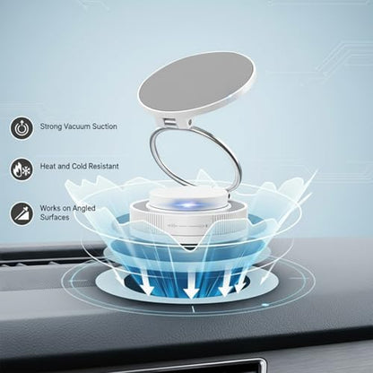 Vacuum Suction Cup Phone Holder, 360° Rotating Magnetic Double-Sided Car Phone Mount, Strong Grip Dashboard & Windshield Stand, Foldable Telescopic Phone Holder for Home Gym Mirror Use White - color: White