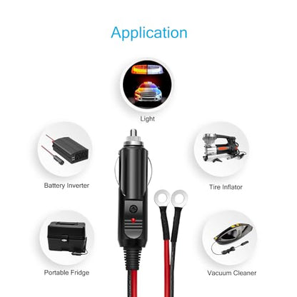 Chanzon 3ft 15A Male to Eyelet Cigarette Lighter Extension Cord 12V 24V - color: 3ft Male-to-Eyelet Red-and-Black
