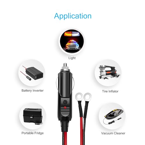 Chanzon 6ft 15A Male to Eyelet Cigarette Lighter Extension Cord 12V 24V - color: 6ft Male-to-Eyelet Red-and-Black