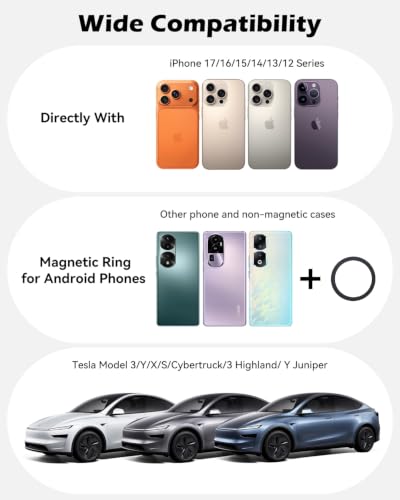 15W Charging Phone Mount for Tesla Model 3/Y, Magnetic Car Metal Holder