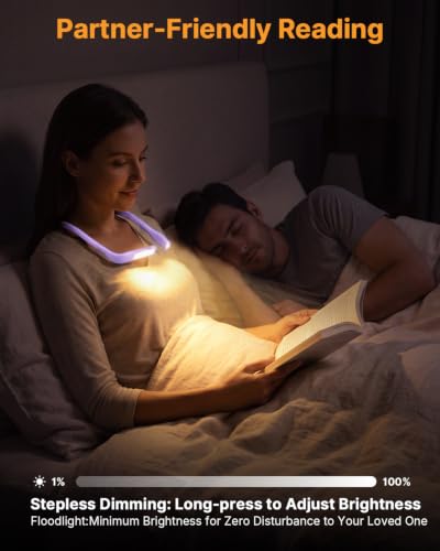 Reading Light with Storage Case, 3 Colors Dimmable Neck Lamp - color: Purple Light with Storage Case