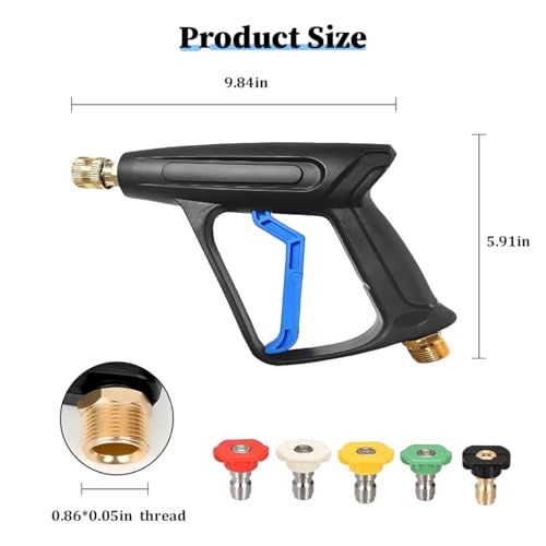 High Pressure Car Washer Gun, 2250PSI Vehicle Cleaning Sprayer Gun with 1/4" Quick Connector, M22-14 Thread Automotive Spray Cleaner Tool with 5 Nozzles, Universal for Vehicles