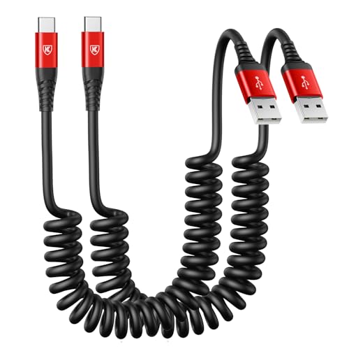 Coiled USB A to USB C Cable for Car 6FT 2Pack USB C Charger Cable Fast - color: Red, size: 6FT