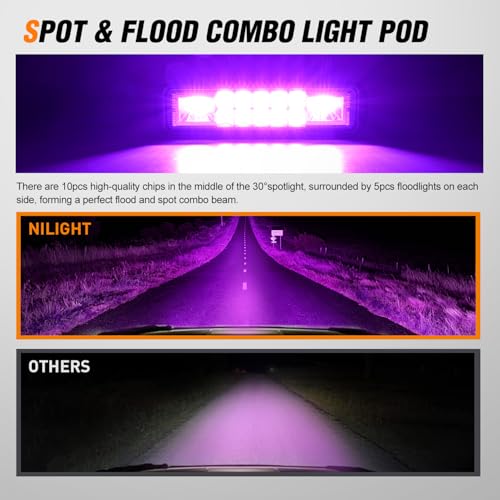 Nilight 2 PCS 6 Inch 60 W Purple LED Light Pods Spot Flood Combo Beam - color: 60W Led Pods 2Pcs Purple