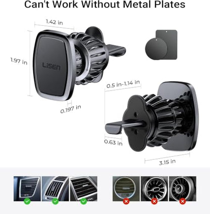 LISEN 2 Pack Magnetic Phone Holder for Your Car - 6 Military Magnets Vent Cell Phone Mount (Silver) - color: Sliver