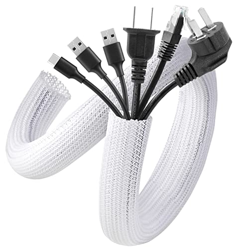 AGPTEK White Cable Management Sleeve, 2 Pack 5ft - 1.2 inch Cord Hider - color: White, size: 1.2"-10ft