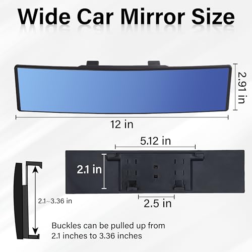 Rear View Mirror, Universal 12 Inch Wide Angle Rear View Mirror Convex - color: Blue