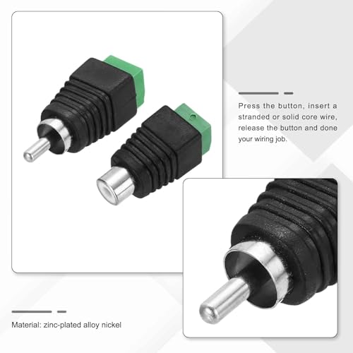 MECCANIXITY 8Pcs RCA Cable Solderless Adapter, Audio/Video Speaker Wire RCA Male Female Plugs, Screw Terminal Connector, Black(Includes Screwdriver)