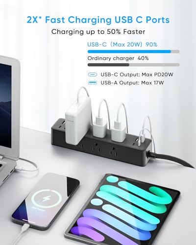 Desk Clamp Power Strip 15FT, 40W Total Fast Charging Station - size: 15FT-40W