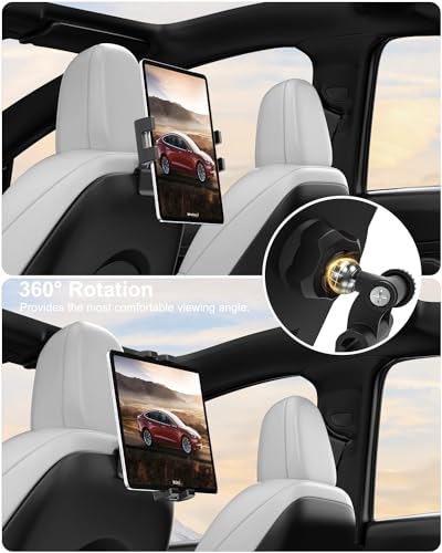 for Tesla Model Y Model 3 Headrest Tablet Holder - 2026 Tesla Tablet Mount for Back Seat, Gifts Road Trip Essentials for Kids, for 4-13" Devices, iPad Pro Air Mini, Galaxy Tabs, Fire HD, Switch