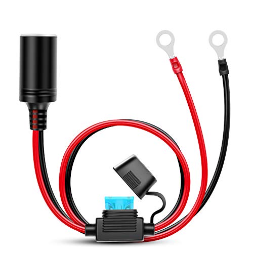Nilight Female Cigarette Lighter Outlet to Eyelet Terminal | 16AWG Power Adapter Cord 3FT with Blade Fuse Holder 12-24V DC Cable for Car Tire Inflator Air Pump - color: Cigarette Lighter Socket to O ring Harness