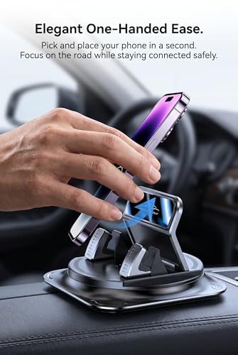 360 Degree Rotation Car Dashboard Phone Holder, Anti-Slip Navigation Bracket, Auto Self-Adhesive Cell Phone Mount, Universal Car Accessories for Most Smartphones (Black)
