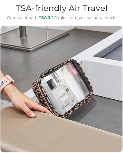 Clear Makeup Bag Set, TSA Approved Clear Toiletry Bag 3 Pack Carry on Travel Packing Organizer Bags Waterproof Clear Makeup Pouch Cosmetic Case with Zipper Car Accessories Essentials for Women - color: 3Pcs Leopard-M
