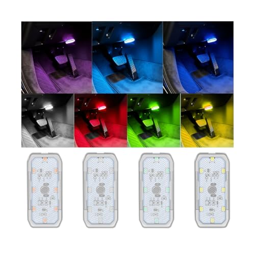 4PCS Wireless Car LED Lights, Magnetic RGB Vehicle Ambient Light with 12 Bright LED Lamp Beads, Portable Automotive Interior Decorative Night Lamp, Universal for SUV RV Truck - color: Multicolour