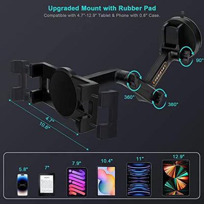 Porfortop iPad Pro 12.9 Inch Tablet Mount, 4 Inch Suction Cup, 16 Inch Arm, Wide Compatibility, Full Protection, Hassle-Free Charging, Solid Construction