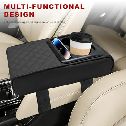 Car Center Console Armrest Pillow, Memory Foam Armrest Box Cover with Cup Holder & Phone Holder, Waterproof Arm Rest Cushion Middle Console Protector for Most Cars (Stitch) - color: Stitch