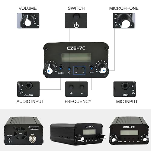 FM Transmitter, 1/7W Long Range Stereo Radio Broadcast Transmitter for Drive-in Church Light Show Supermarket School Car Theater,Conference, Factory Personal Radio