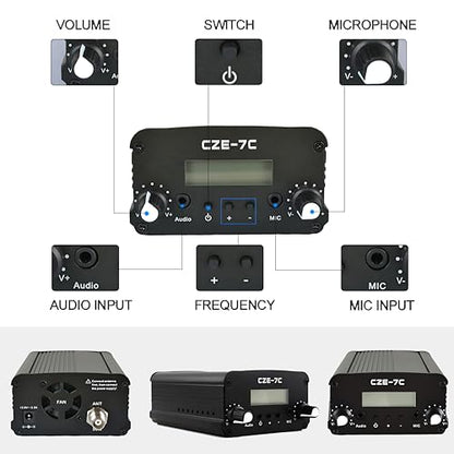 FM Transmitter, 1/7W Long Range Stereo Radio Broadcast Transmitter for Drive-in Church Light Show Supermarket School Car Theater,Conference, Factory Personal Radio