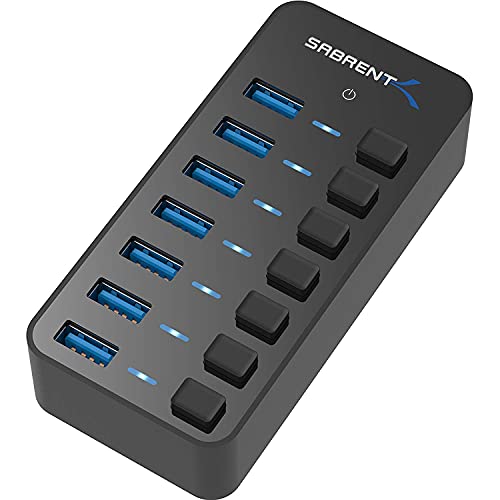 SABRENT 36W 7-Port Powered USB 3.0 Hub, Switches & LEDs (HB-BUP7) - size: 7-Port - 7 USB 3.0