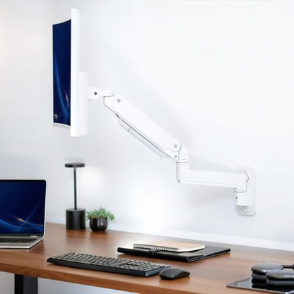 VIVO Premium Aluminum Heavy Duty Monitor Arm for Ultrawide Screens up to 49 inches and 44 lbs, Single Wall Mount, Pneumatic Height, Max VESA 100x100, White, MOUNT-V101G1W - color: White