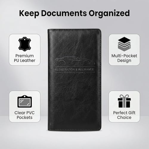 LumiMokki Premium Car Registration & Insurance Card Holder, Cowhide Black - color: 02-Cowhide Black