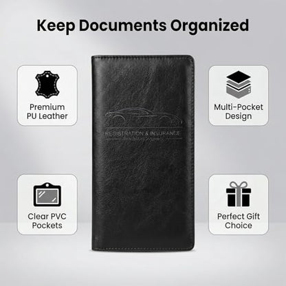 LumiMokki Premium Car Registration & Insurance Card Holder, Cowhide Black - color: 02-Cowhide Black