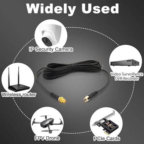 WiFi Antenna Extension Cable 2PCS Extra Long 6.5ft/2M RP-SMA Male to RP-SMA Female – Upgraded Heavy-Duty Molded Connectors - RG174 Cable Bulkhead Mount for PC WiFi Router Security IP Camera - size: 6.56 feet / 2m