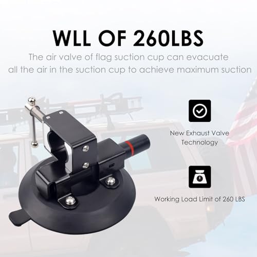 Update Suction Cup Pole Stand Universal Car Aluminum Alloy Flag Pole Bracket Black for Vehicle Off-Road ATV UTV Jeep Wrangler & House Outdoor