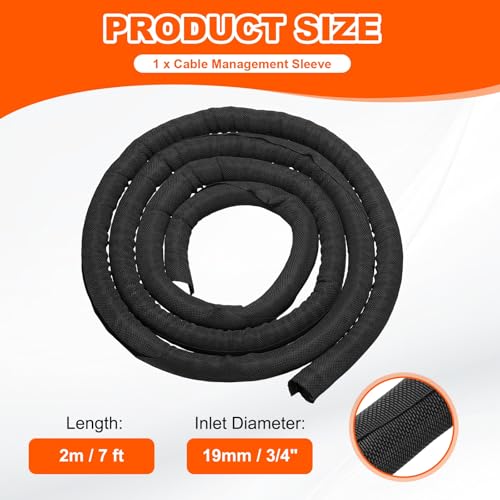 MECCANIXITY Braided Wire Loom, 7ft(2 m) - 3/4"(19mm) Wire Split Braided Cable Management Sleeve Automotive Woven Mesh Split Loom Tubing for Multi-Cable Management, Black - color: Black, size: 7ft(2 m) - 3/4"(19mm)