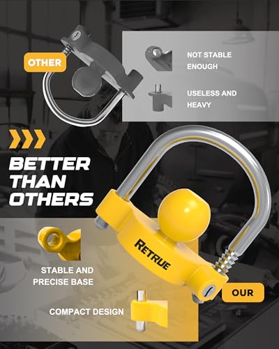 RETRUE Universal Coupler Lock Trailer Locks Ball Hitch Trailer Hitch Lock Adjustable Security Heavy-Duty Steel Fits 1-7/8 Inch, 2 Inch, 2-5/16 Inch Couplers, Bright Yellow, Light Weight (Pack of 2) - color: Bright Yellow, size: 2 Pack