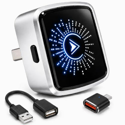 2-in-1 Wireless CarPlay & Android Auto Adapter, Aluminum Alloy, Plug & Play USB Car Adapter with Button for iPhone and Android, 5GHz WiFi Bluetooth Connection, Works with Factory Wired CarPlay Cars