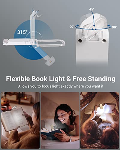 DEWENWILS Book Reading Light with Clip, USB Rechargeable Booklight for Reading in Bed, Eye Care LED Book Lamp for Kids, Bookworms,2 Brightness Levels (White) - color: Daylight