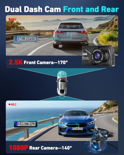Dual Dash Cam, 2.5K Front, 1080P Rear, 5G WiFi, 64GB Card - size: A21W 2.5K Dash Cam