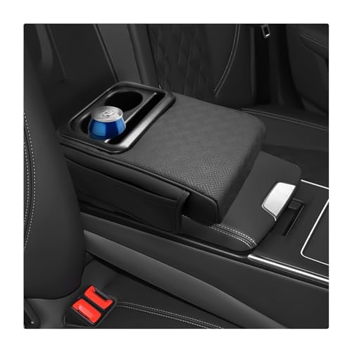 Sun Walker Car Middle Console Cover with Cup Holder, 3.1" Height-Lifts Comfortable Leather Armrest Pad with 2 Pockets, Scratch-Resistant Center Console Cushion for Long Driving (Style B) - color: Style B