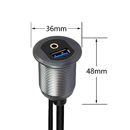 SinLoon USB 3.0 & 3.5mm Car Mount Flush Cable 3.3FT USB 3.0 Flush Mount Cable AUX Extension Dash Panel Waterproof Mount Cable for Car, Boat, Motorcycle